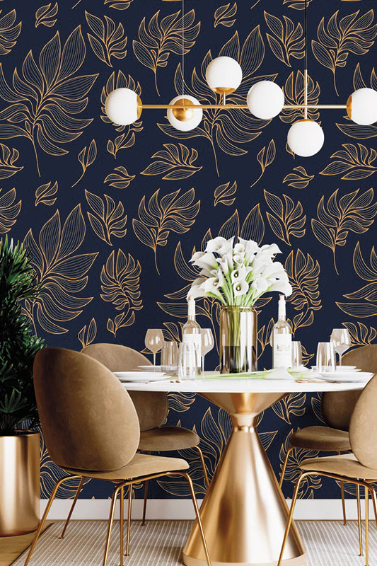 Golden floral motif with lines